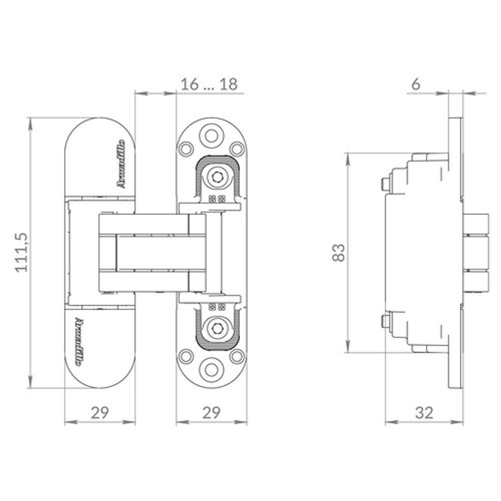 Петля скрытой установки ARMADILLO U3D6002.TG BL черный /49665/ (1 шт)