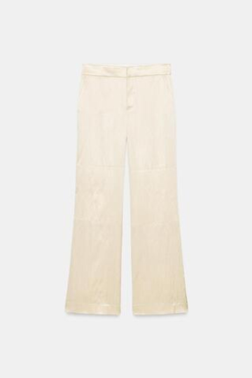 ZARA АТЛАСНЫЕ БРЮКИ С КОНТРАСТНЫМИ ДЕТАЛЯМИ, БЕЖЕВЫЙ