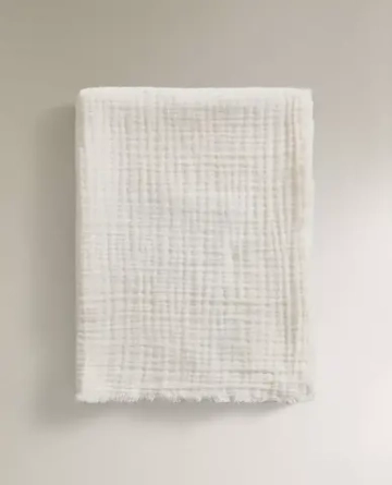 ZARA HOME ДЕТСКИЙ МУСЛИНОВЫЙ ПЛЕД, КРЕМОВЫЙ