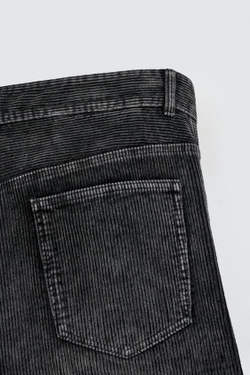 ZARA ВЕЛЬВЕТОВЫЕ БРЮКИ BAGGY FIT СО СМЕЩЕННЫМИ ШВАМИ, ЧЕРНЫЙ