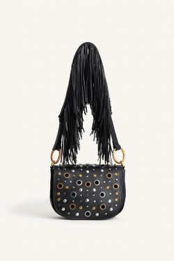 ZARA КОЖАНАЯ СУМКА ЧЕРЕЗ ПЛЕЧО С ЗАКЛЕПКАМИ — LIMITED EDITION, ЧЕРНЫЙ