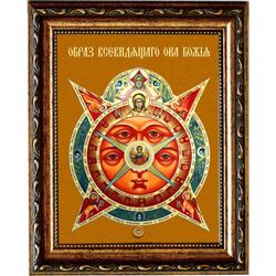 Всевидящее Око Божие. Икона Божьей Матери на холсте с мощевиком.