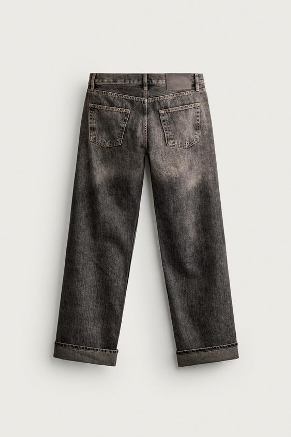 ZARA ДЖИНСЫ STRAIGHT FIT С ОТВОРОТОМ, ТЕМНО-СЕРЫЙ