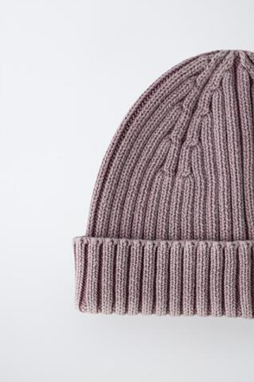 ZARA ШАПКА ИЗ СТИРАНОГО ТРИКОТАЖА, ПЫЛЬНЫЙ РОЗОВЫЙ