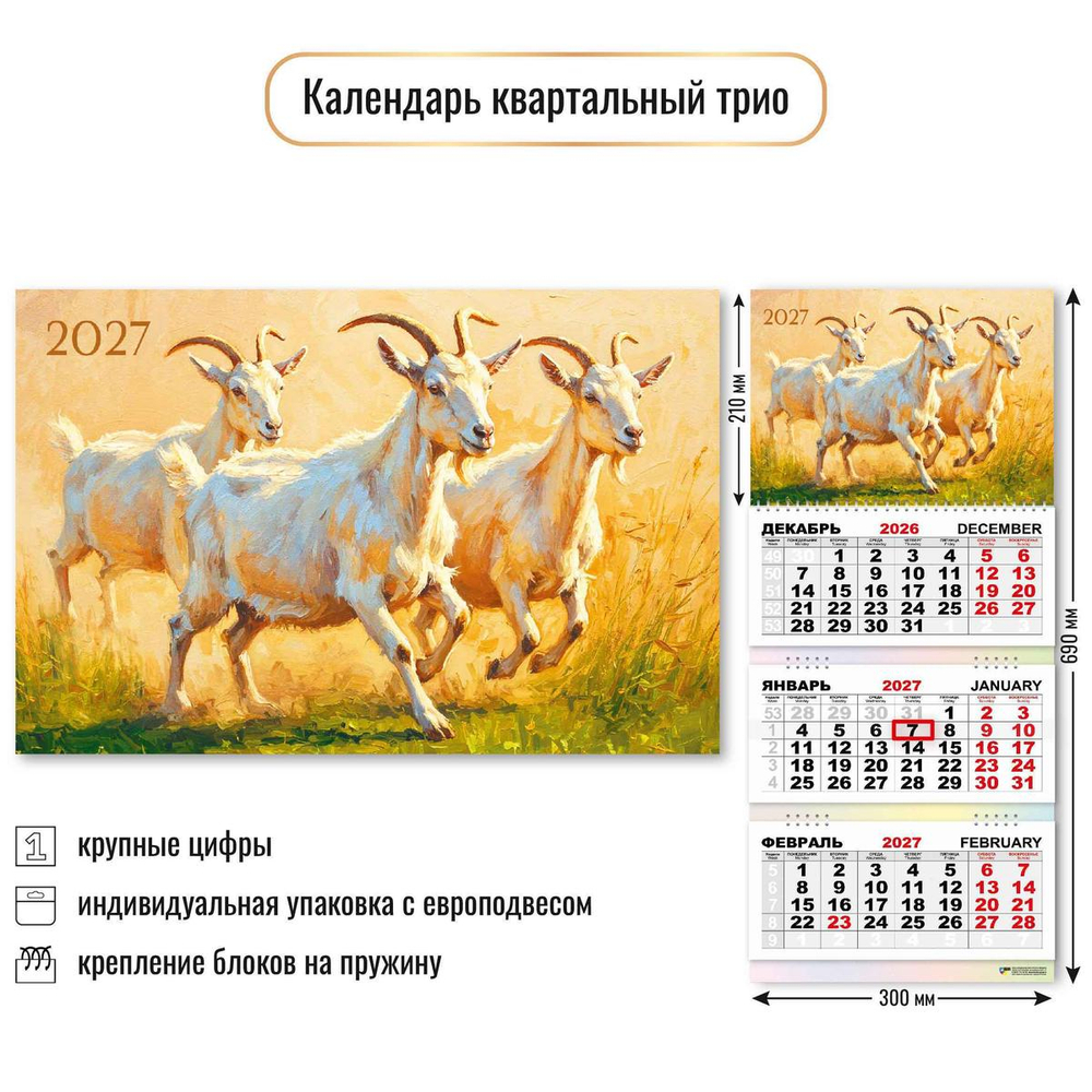 Календарь трио 2027 "Символ года" 10000 (Квадра)