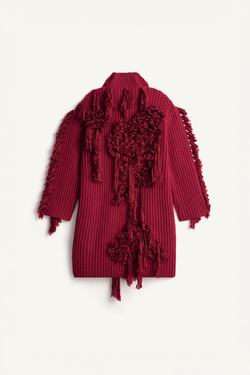 ZARA ДЛИННОЕ ТРИКОТАЖНОЕ ПАЛЬТО — LIMITED EDITION, ВИННЫЙ