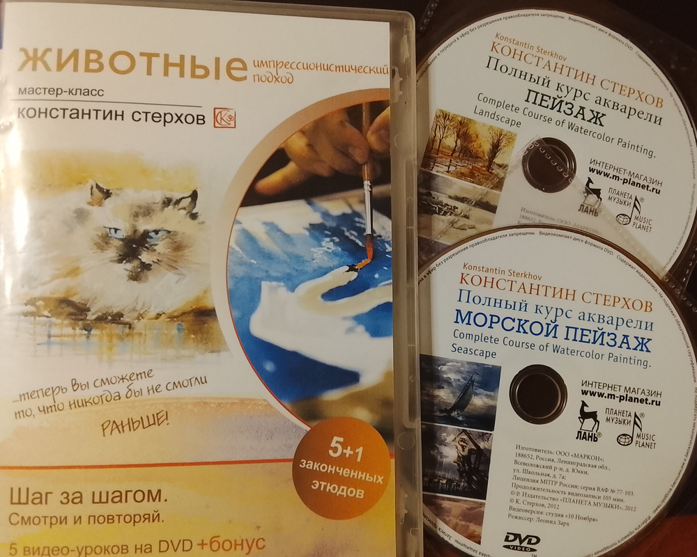Курс акварели Константин Стерхов. Морской пейзаж. Пейзаж. Животные. Три двд-диска. DVD-video
