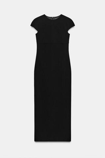 ZARA ПЛАТЬЕ МИДИ С КОРОТКИМИ РУКАВАМИ, ЧЕРНЫЙ