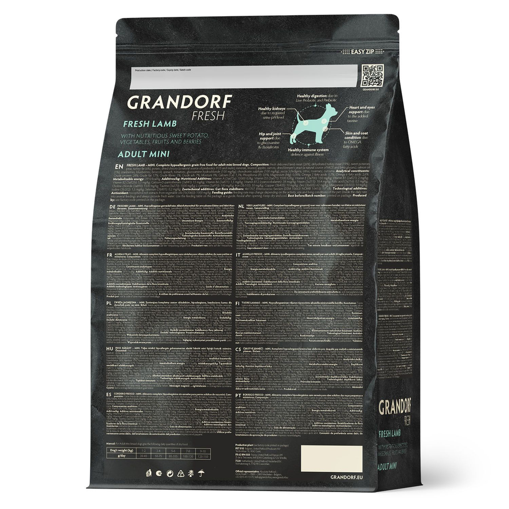 Сухой беззерновой корм GRANDORF Fresh Adult MINI для собак мелких пород , ягненок с бататом 3 кг