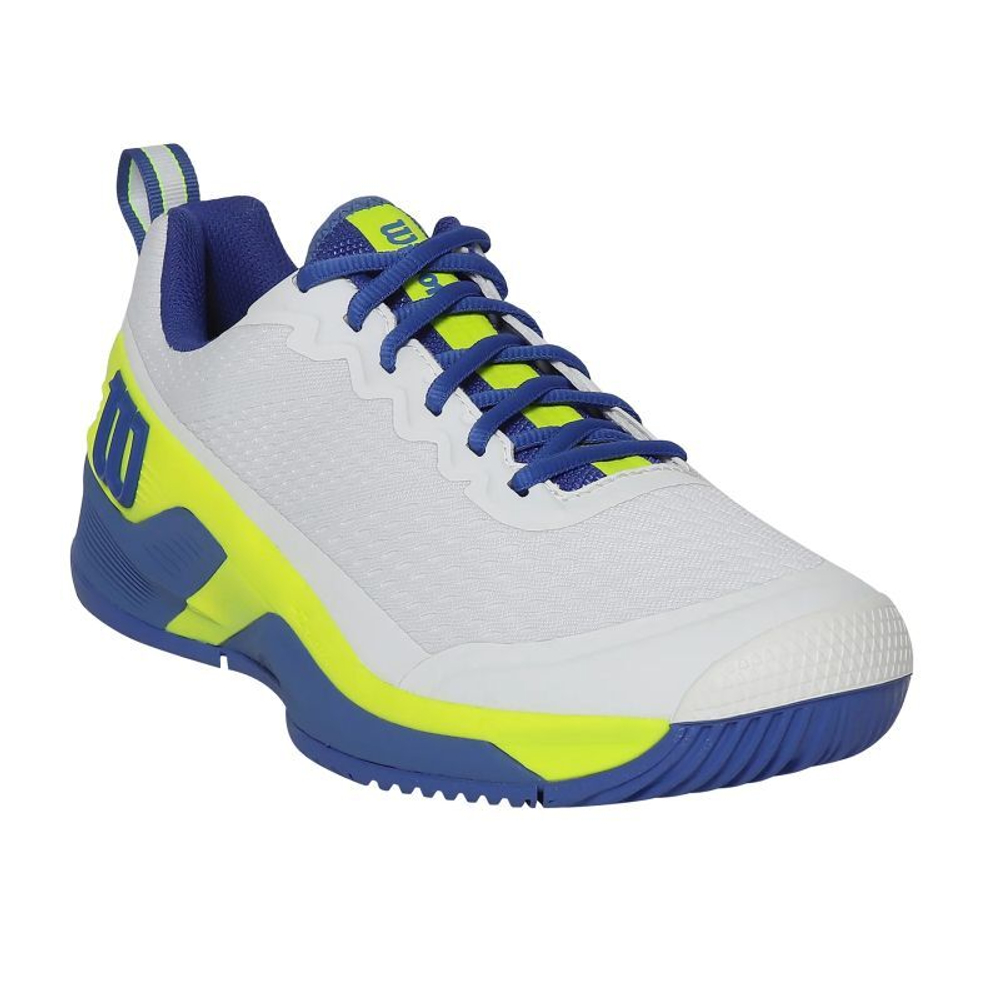 Мужские теннисные кроссовки Wilson Rush Pro 4.5 - white/amparo blue/safety yellow