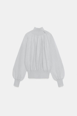 ZARA СТРУЯЩАЯСЯ КОМБИНИРОВАННАЯ БЛУЗА, СВЕТЛО-СЕРЫЙ