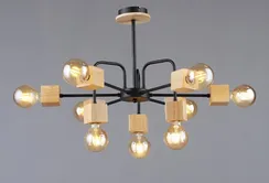 Люстра потолочная Rilon 6343/9 BK+WOOD, 9×40 Вт, чёрная