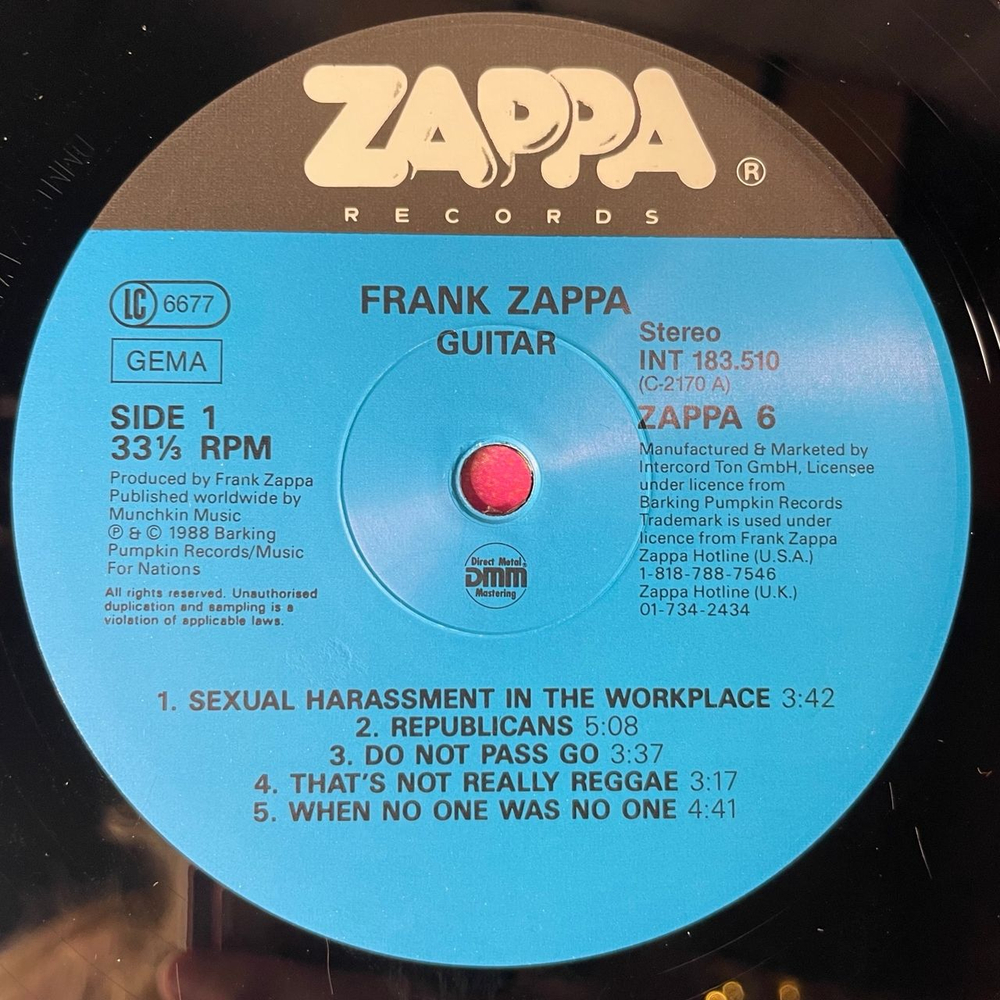 Винтажная виниловая пластинка LP Frank Zappa Guitar (Германия 1988)