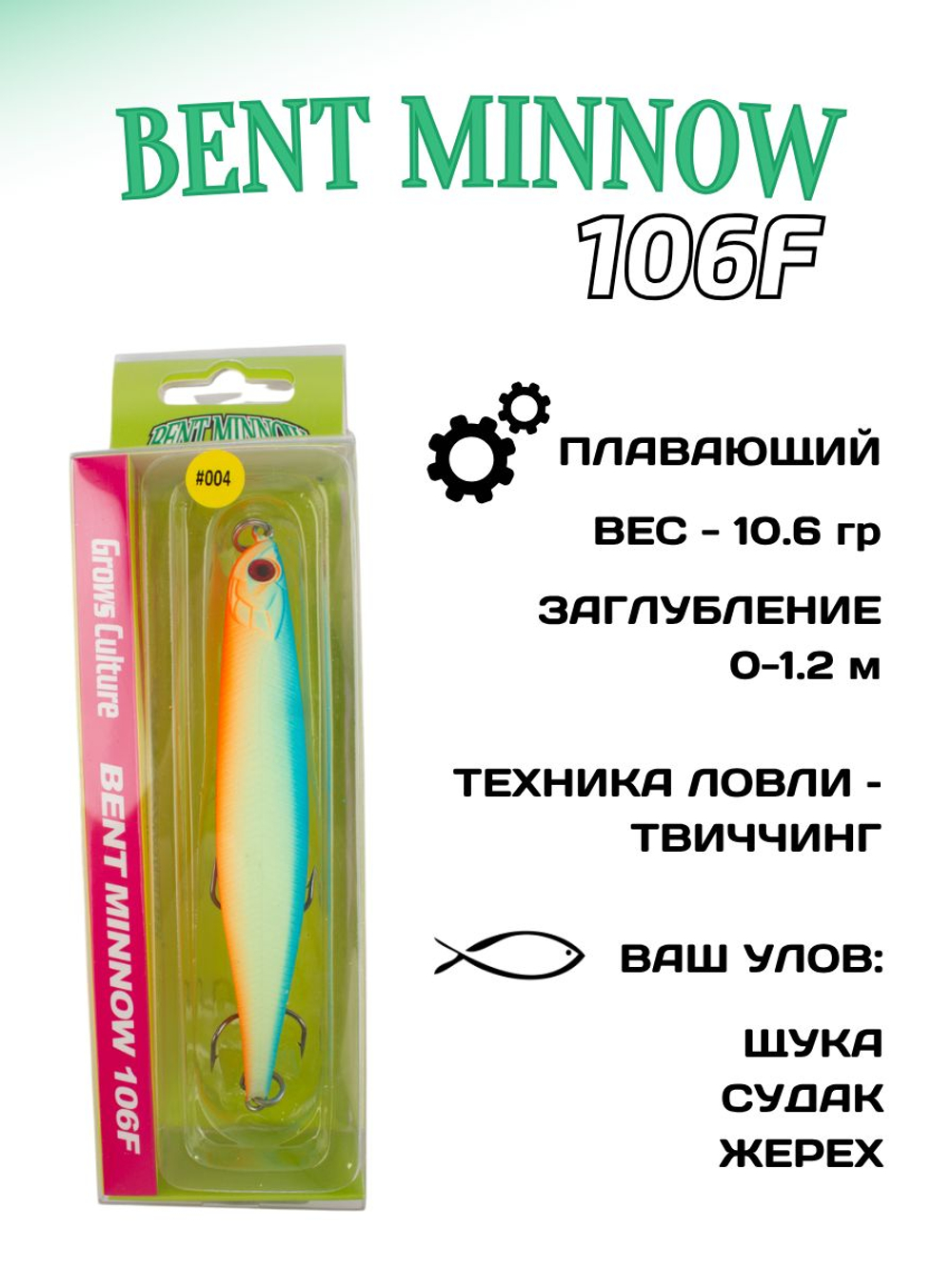 Воблер минноу Bent Minnow 106F 10.6 г цвет #004