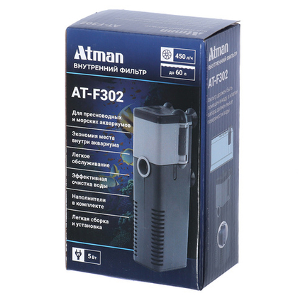 ATMAN AT-F302 Фильтр внутренний для аквариумов до 60 литров, 450 л/ч, 6,5W