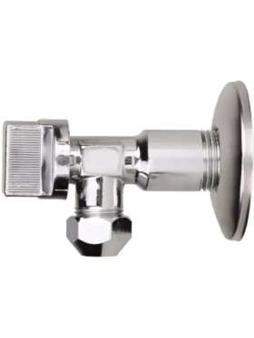 Кран латунный шаровый угловой 1/2" х 3/8" хромированный с отражателем, наружная резьба-цанга