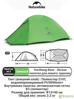 Палатка Naturehike Cloud Up Base 2-местная, алюминиевый каркас, зеленая-белая , артикул CNK2450WS032-2BGR