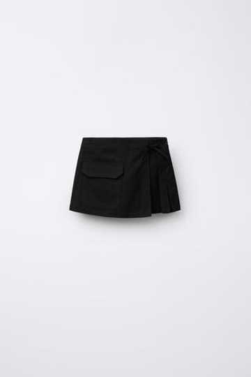 ZARA ЮБКА-ШОРТЫ С КАРМАНОМ, ЧЕРНЫЙ
