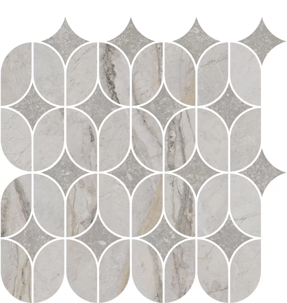 Керамический декор KERAMA MARAZZI ИФРАН наборный серый светлый глянцевый обрезной 30x32,5 (9 мм.) арт. KMD2HID004BR