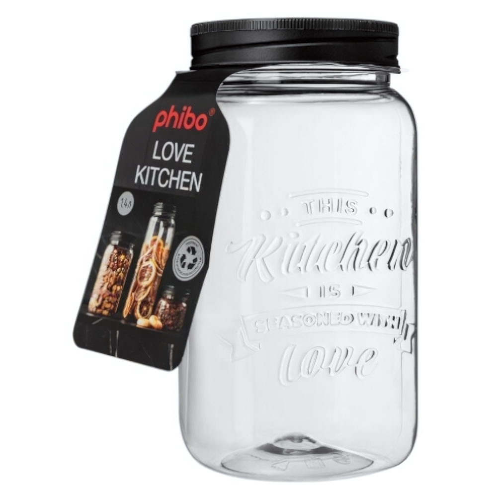 Банка квадратная с тиснением love kitchen 1,4л (черный)