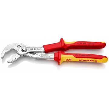 Высокотехнологичные диэлектрические, сантехнические клещи KNIPEX Cobra VDE  87 26 250SB, 250 мм, Cr-V, хромированные, 2-компонентные рукоятки, с подвесом, KN-8726250SB