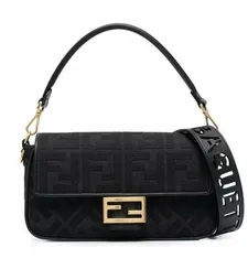 Сумка через плечо Fendi Baguette с логотипом FF черный