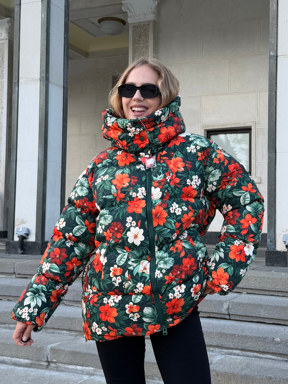 Пуховик Рокет принт черный