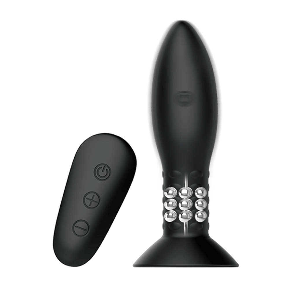 Черная анальная вибропробка 13см с пультом ДУ Mr.Play Rotation Beads Anal Plug BI-040079W-MR