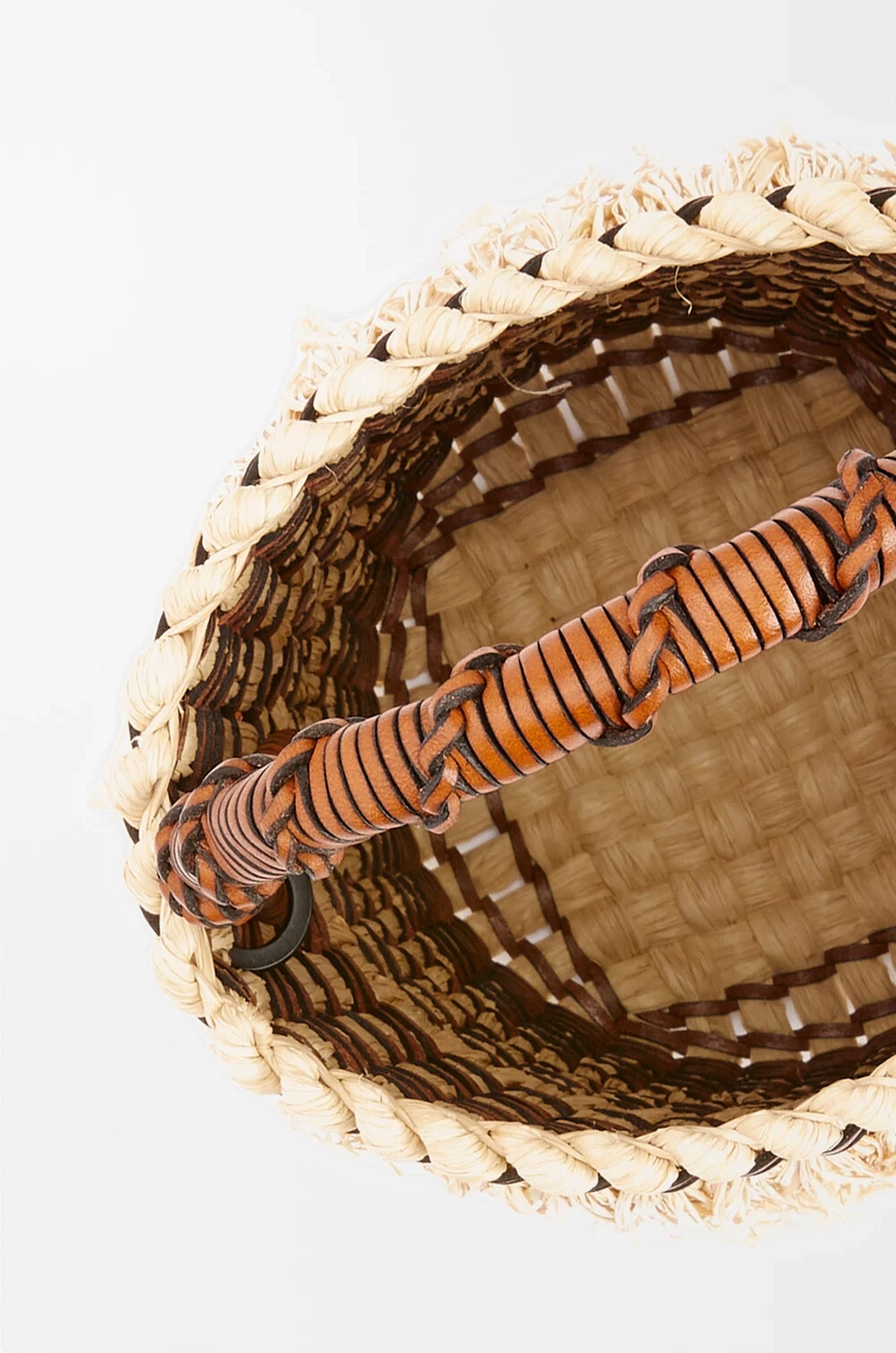 Loewe Сумка Frayed Bucket с бахромой из рафии и телячьей кожи, натуральный/коричневый