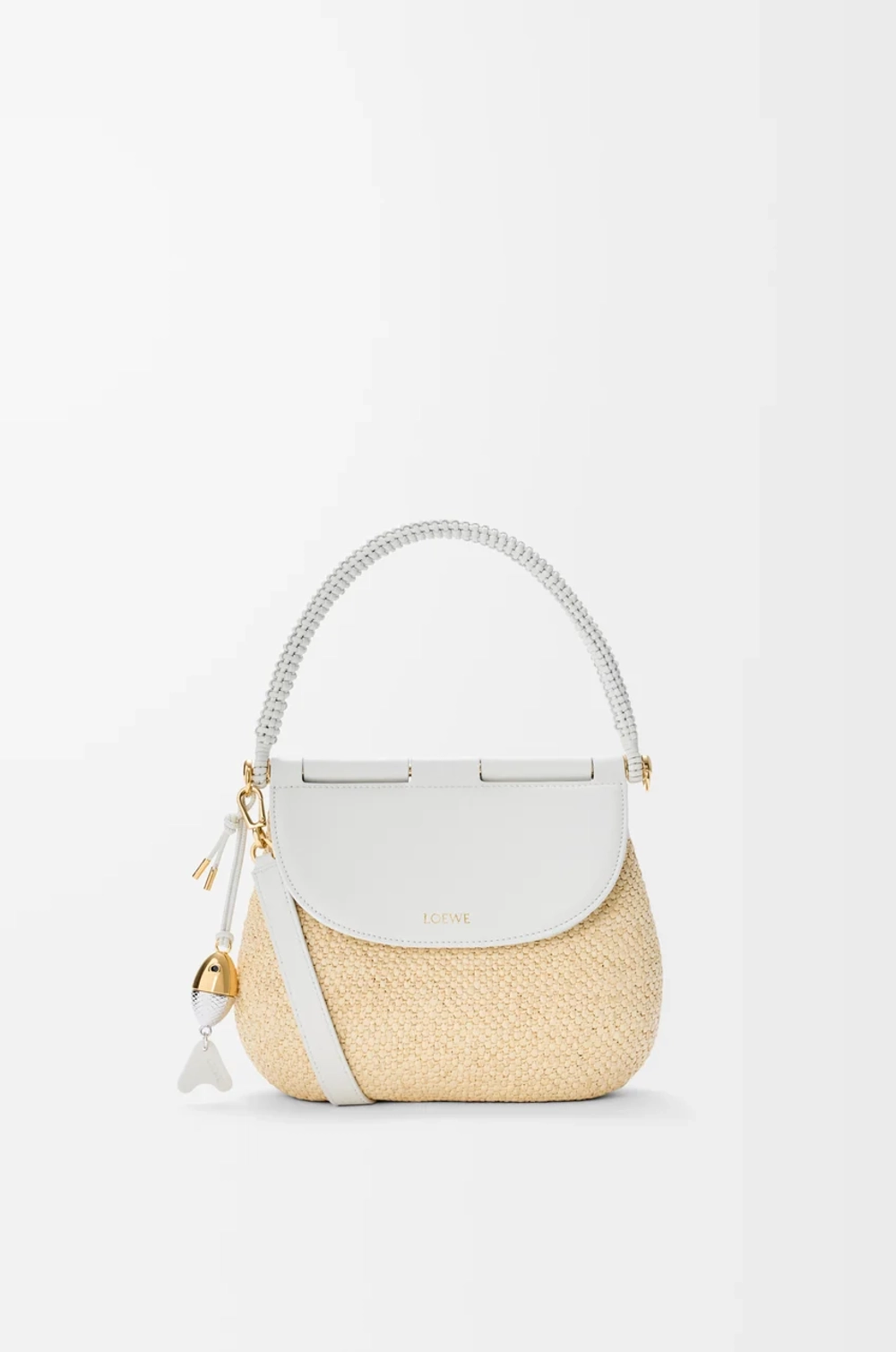 Loewe Средняя сумка Pescador из рафии и телячьей кожи, натуральный/белый