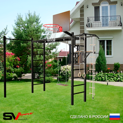 Уличная шведская стенка Sv Sport рукоход с комплектом турник прямой У5322К (Турник/Брусья/Деревянные/Щит баскет/Канат/кольца/лестница)