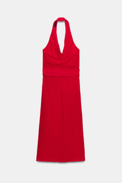 ZARA ПЛАТЬЕ МИДИ НА ЗАПÁХЕ С ПОЯСОМ, КРАСНЫЙ