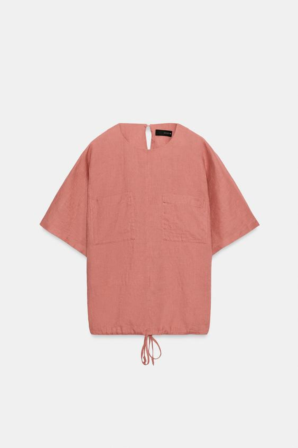 ZARA ЛЬНЯНОЙ ТОП НА ШНУРКАХ — ZW COLLECTION, КОРАЛЛОВЫЙ