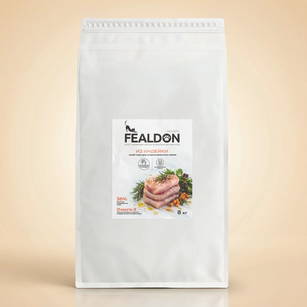 Сухой корм Fealdon для стерилизованных кошек и кастрированных котов с индейкой