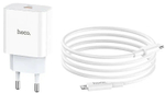 Сетевое зар. устр. Hoco C76A Pro с кабелем Type-c to IP 30W белое