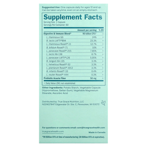 True Grace, One Daily Probiotic, 60 вегетарианских капсул
