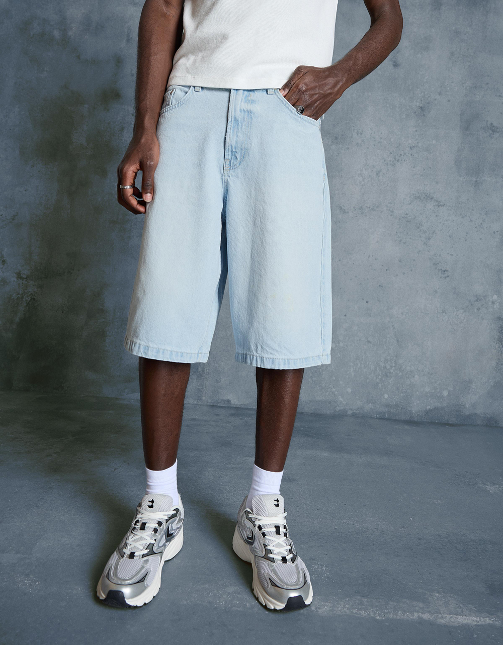 Мужские джинсовые бермуды baggy fit, арт. 1022/180 - BERSHKA