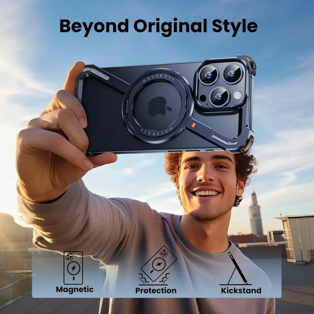 Чехол для iPhone 15 Minimalist, 360 поворотная подставка алюминиевая