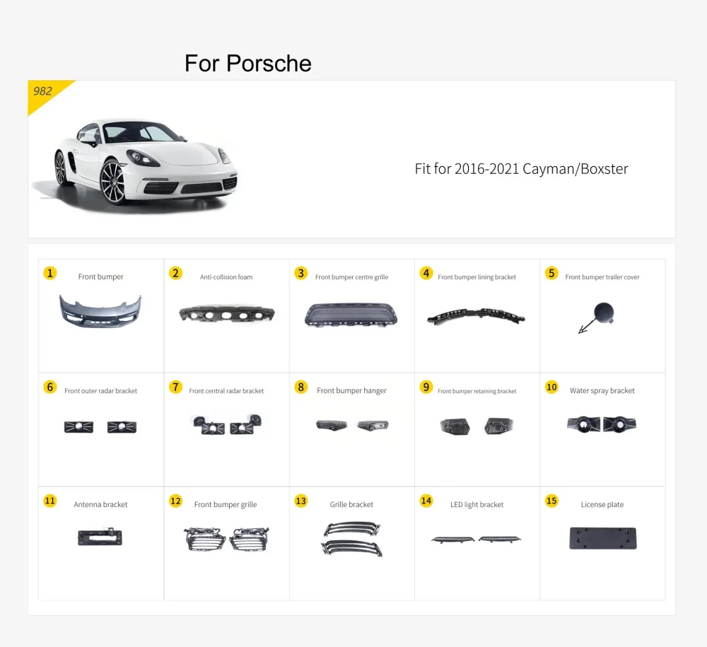 Детали переднего бампера для Porsche 718 Boxster/Cayman 2016-2023 Порше запчасти