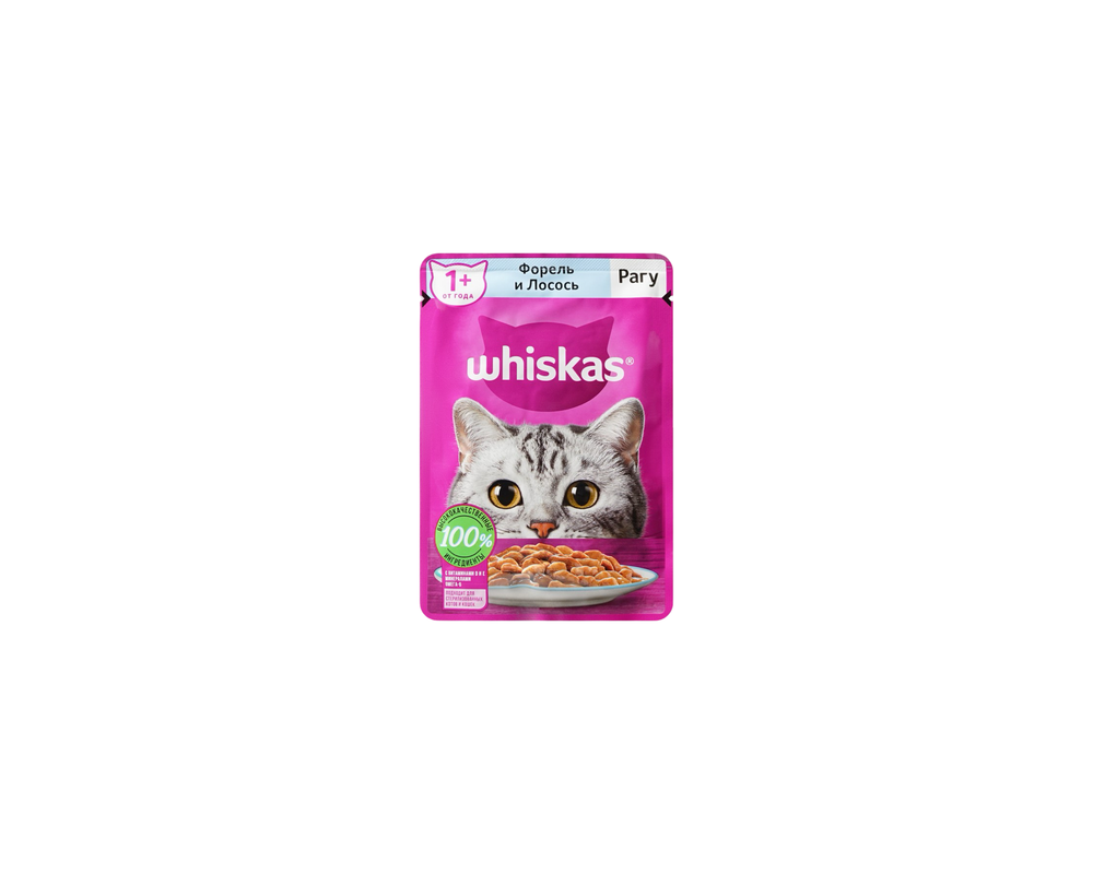 Корм желе Whiskas от 1 года желе Форель/лосось 75г