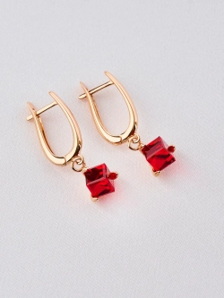 Серьги-подвески Миражи с красным кубиком Swarovski