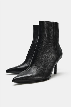 ZARA КОЖАНЫЕ БОТИЛЬОНЫ НА КАБЛУКЕ, ЧЕРНЫЙ