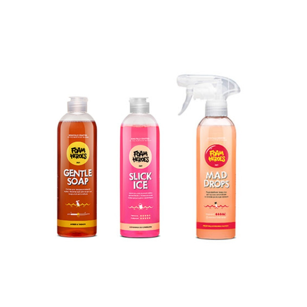 Набор для трехфазной мойки Gentle Soap Amber & Tabaco + Slick Ice Sweety+Mad Drops Candy
