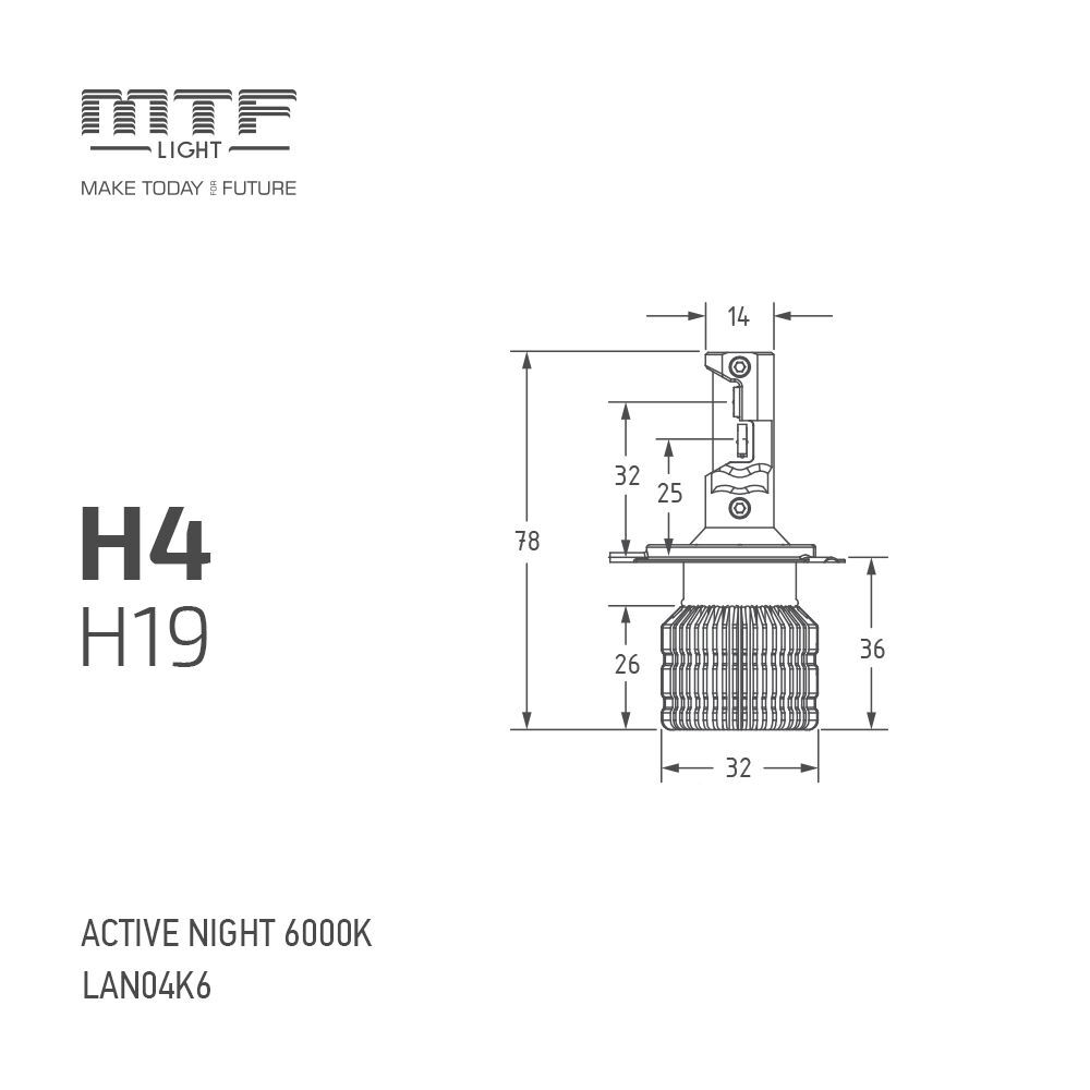 Светодиодные лампы MTF Light H4/H19 Active Night 1750lm, 6000K (к-т 2шт.)