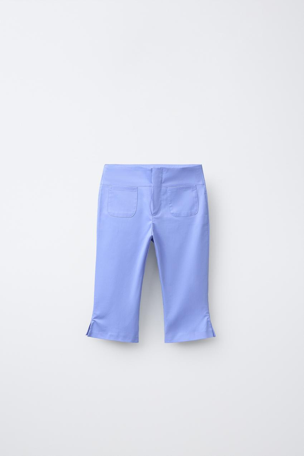 ZARA БРЮКИ КАПРИ С РАЗРЕЗАМИ, СИНИЙ