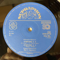 Винтажная виниловая пластинка LP Bohuslav Martinu Богуслав Мартину, Ceska Filharmonie, V Neumann, Symfonie No 3,4,5 (Чехословакия 1979)