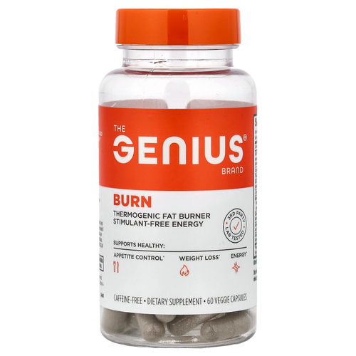 The Genius Brand, Burn, без кофеина, 60 растительных капсул