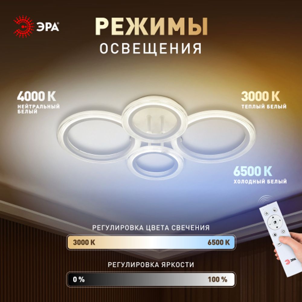 Светильник потолочный светодиодный ЭРА Модерн Ring CLL-1-59W 3K-6,5K RC WH с ДУ белый | Светильники SPB-6 с ДУ