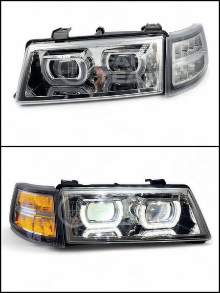 Фары ВАЗ 2110, 2112, 2111 передние тюнинг в стиле BMW 4 led модуля, хром маска, хром поворотники