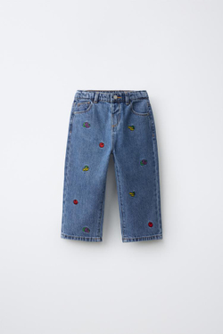 ZARA - FRUIT OF THE LOOM™ ДЖИНСЫ ПРЯМОГО КРОЯ С ВЫШИВКОЙ, СИНИЙ